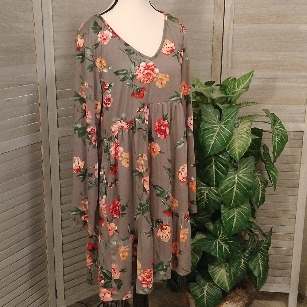 Haptics Floral Tiered Long Sleeve Dress NWOT
